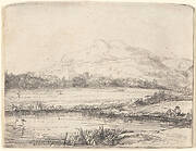 Canal with an Angler and Two Swans