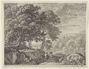 Heilige familie met ezel en cherubijnen