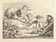 Two Sleeping Children With Three Sheep