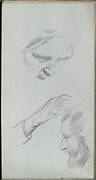 Sketchbook, page 70: Study of Two Faces and a Hand