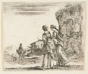 Plate 3: two girls walking towards the left, seen from behind, a woman on a horse to left in background, from 'Diversi capricci'