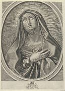 The Virgin with arms crossed over her chest, looking up to the left, in an oval frame, after Reni