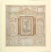 Architectural Design for a Monumental Altar, with a Composition with Saint Michael Against Satan and two Saints (Saints Peter and Paul?)