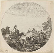 Shepherds and Flock with Woman and Camel