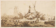 Landscape with a mill in the center (view of Dordrecht)