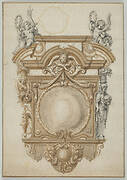 Design for an Epitaph with a Variant, flanked by Terms and surmounted by statues of Cherubs