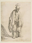 Beggar in a High Cap, Standing and Leaning on a Stick
