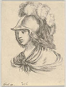 Plate 9: bust of Minerva, wearing a helmet with feathers, looking towards the left, from 'Various heads and figures' (Diverses têtes et figures)