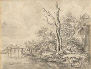 Dead Tree by a Stream at the Foot of a Hill