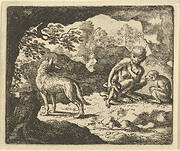 The Wolf in in the She-Monkey's Cave Where the Renard Convinced Him to Enter in Order to Make Fun of Him  from Hendrick van Alcmar's Renard The Fox