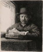 Self-Portrait Etching at a Window