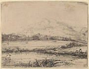 Canal with an Angler and Two Swans