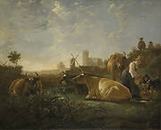 View of Dordrecht, with Cattle and a Milkmaid