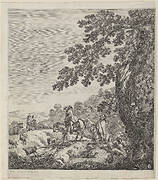 Two Riders Passing Near a Herd of Animals