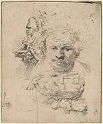 Sheet of Studies with the Head of the Artist, a Beggar Man, and Woman and Child