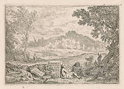 Arcadisch landschap met rustende wandelaars