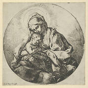 The Virgin holding the infant Christ with the fingers of her right hand hidden, a circular composition
