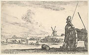 Plate 5: A Pikeman standing at right next to a canon, other military figures in the background, from 'Various Military Caprices' (Varii capricci militari)