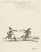 Deux cavaliers se battant au pistolet