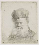 Bust of an old man with a fur cap and flowing beard, nearly full face