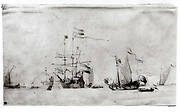 Dutch Ships at Anchor with a Yacht Lying Head to the Wind