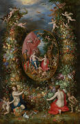 Garland of Fruit surrounding a Depiction of Cybele Receiving Gifts from Personifications of the Four Seasons