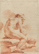 A Young Man Warming Himself at a Brazier