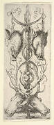 A hunting trophy, two wild boar heads above, two deer heads below, a from 'Ornaments or Grotesques' (Ornamenti o Grottesche)