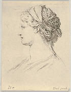 Plate 3: head of a woman with braided hair, turned in profile to the right, from 'Various heads and figures' (Diverses têtes et figures)