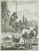 Shepherd with Sheep and Cattle