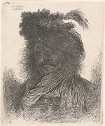 Head of Man Wearing a Fur Cap with a Plume