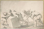 Five Men Pushing a Block of Stone