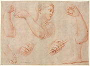 Study of a Young Woman Playing a Tambourine, and Studies of an Arm, Hands, and Feet (Studies for  "Miriam Leading the Chorus of Women Who Give Thanks for the Routing of Pharoah"