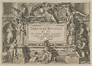 Title Page Set in an Architectural Frame with Allegorical figures and Christ, from Thronus Justitiae, tredecim pulcherrimus tabulis...
