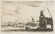 Plate 5: A Pikeman standing at right next to a canon, other military figures in the background, from 'Various Military Caprices' (Varii capricci militari)