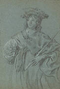 A Young Man with a Fur Hat Holding a Staff (recto); Study of the Head of a Man with a White Collar (verso)