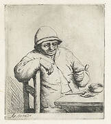 Rokende boer met de arm over een stoelleuning